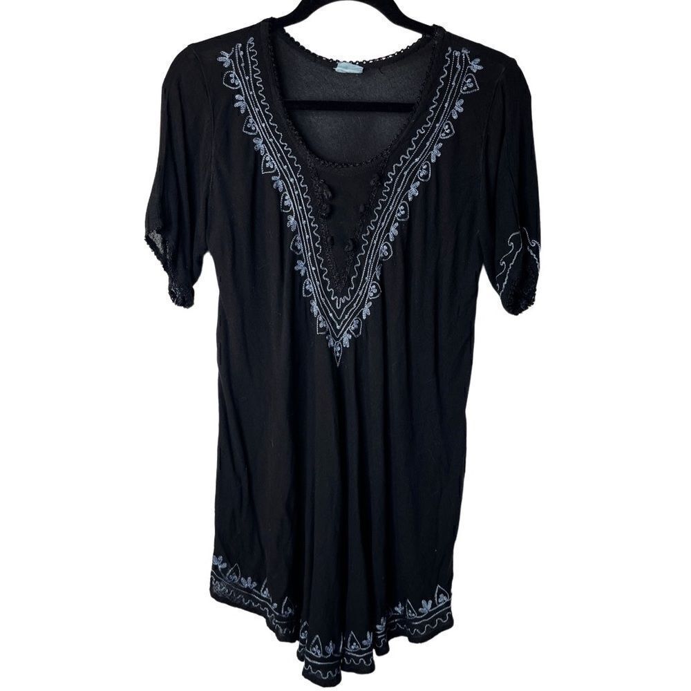 ASHA embroidered short sleeve shirt black and Blue Size Large